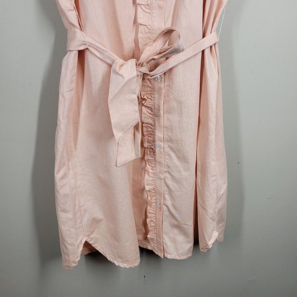 Peg & Kris P & K Peach Ruffle Shift Dress 14 Sleeveless Cotton Button Front - Picture 4 of 8